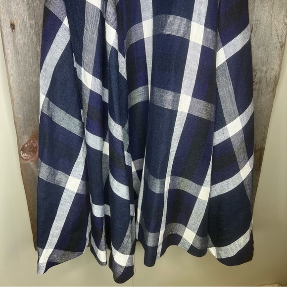 Eva Franco Anthropologie Plaid Halter Dress Pin Up Linen Blend Blue Motif Sz 10 - Picture 6 of 15